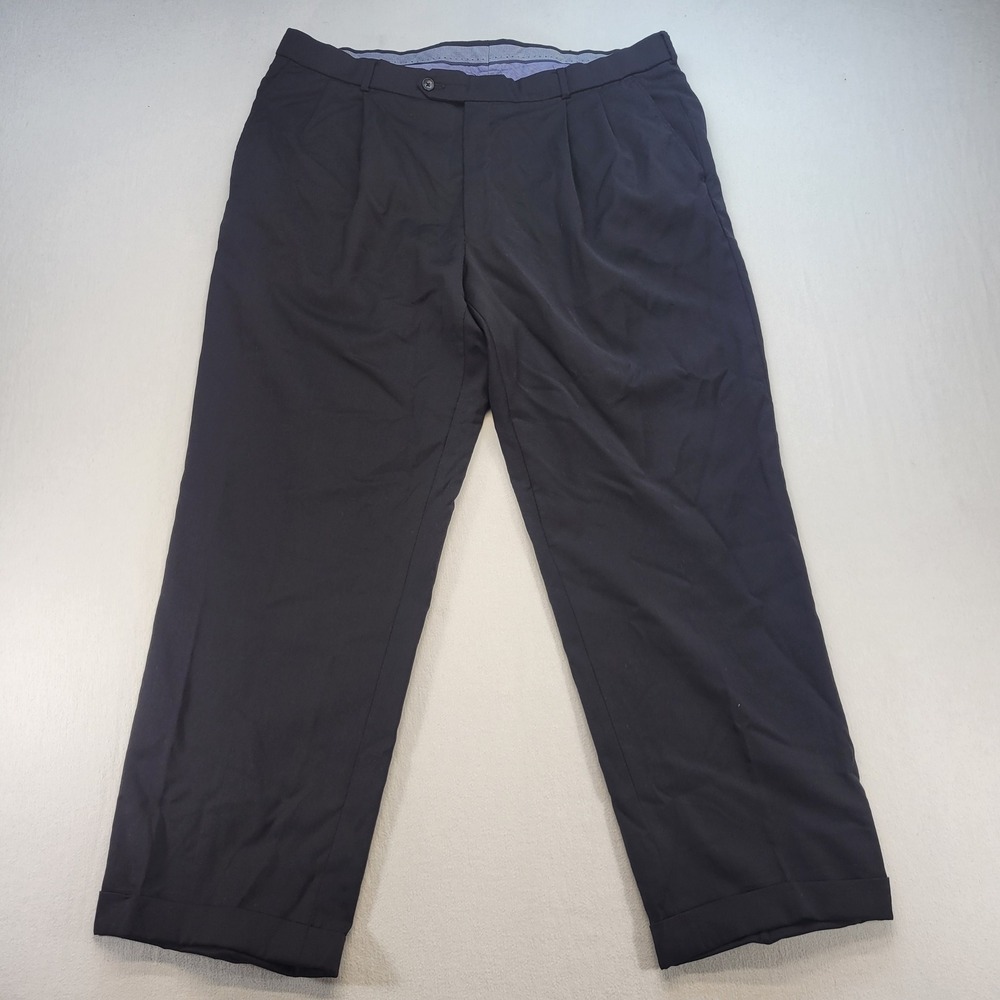 Neiman Marcus Dress Pants‎ Mens 38x30 Black Pleated Super 120s Wool Cuffed